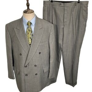 Mazzoni Suit Mens 48L 43W Greenish Gray Double Breasted Lightweight Retro VTG